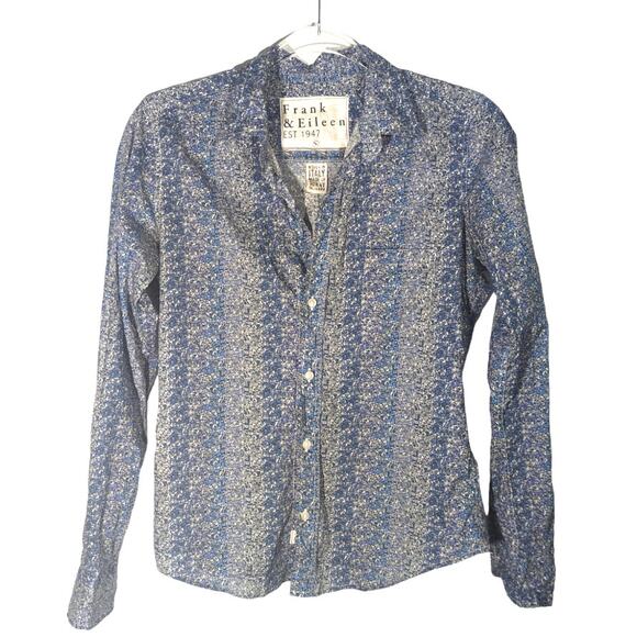 Frank & Eileen Barry Crinkle Long Sleeve Button Front Multi Blue Floral Women S - Picture 1 of 10